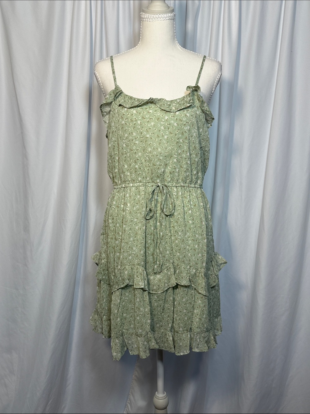 Promesa Sage Green Ruffle Tiered Mini Dress